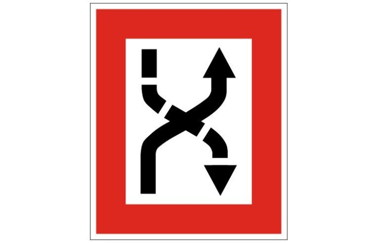 Plavební znak B4b - Příkaz přeplout na stranu plavební dráhy, která je na pravém boku Plavební znak B4b - Příkaz přeplout na stranu plavební dráhy, která je na pravém boku